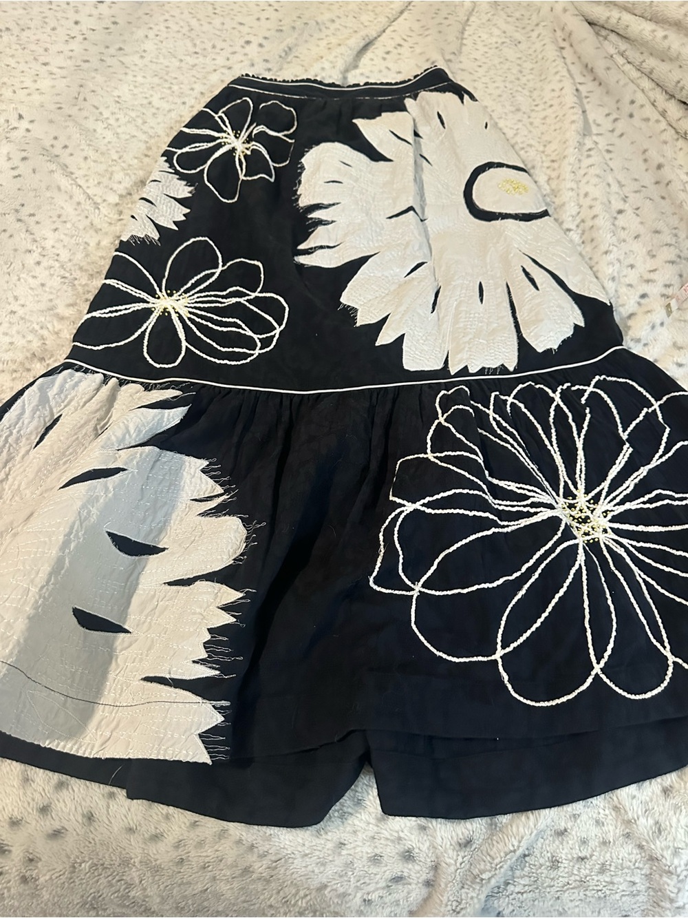 Maeve Black Skirt with White Floral Embroidery